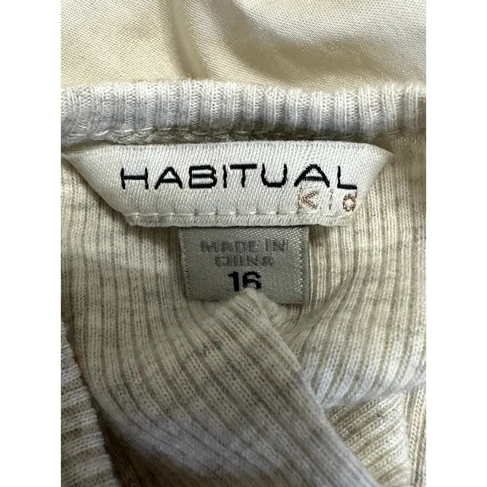 Habitual Top Henley Neckline Puff Sleeve Long Sleeve Solid Cream Girls 16 NWOT